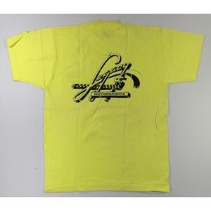 Vintage 90s Rick Ashay Racing Motorsports T Shirt Neon Yellow Screen Stars Large